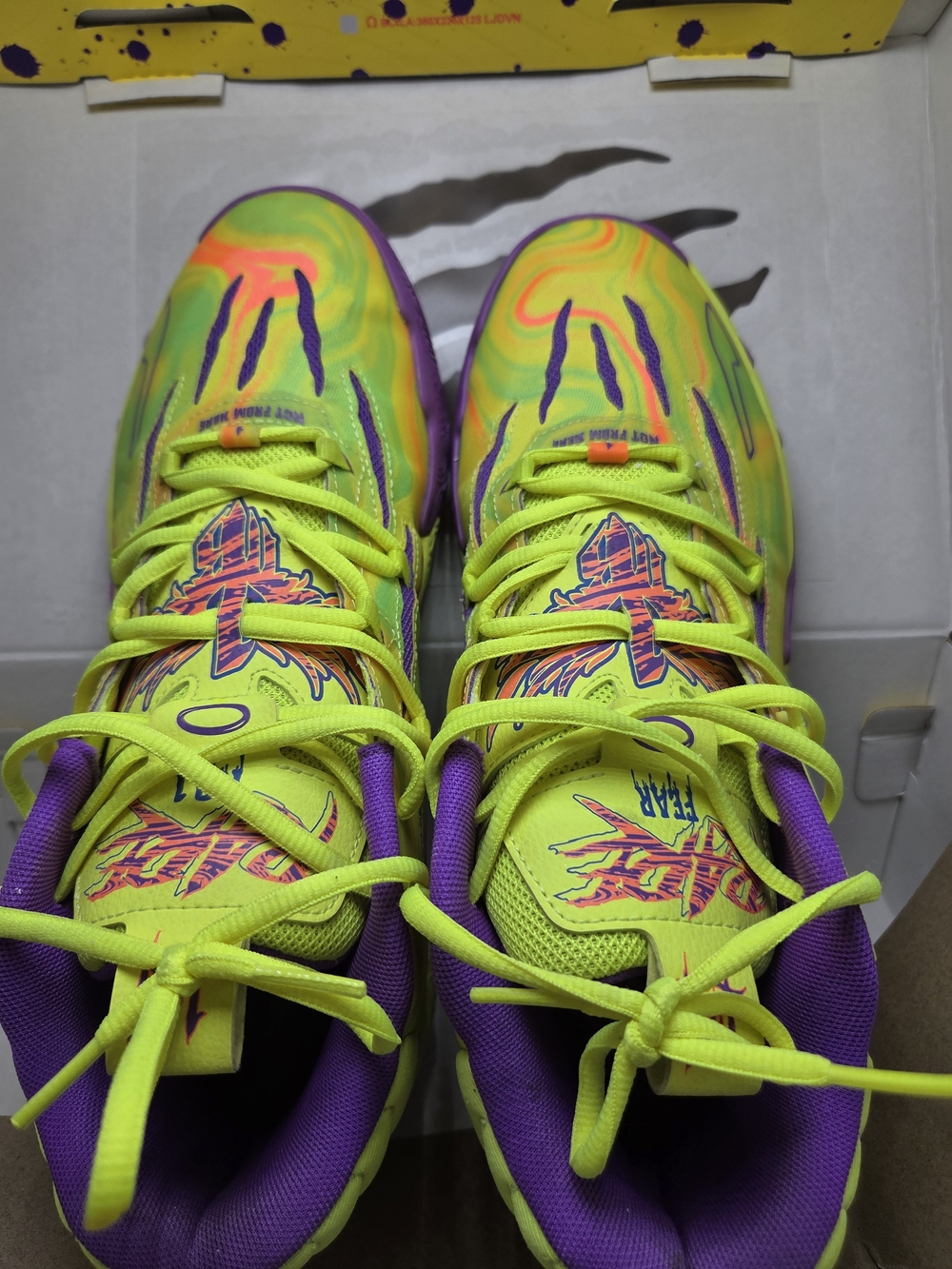 Mens Neon Yellow & Purple Athletic Sneakers - Picture 4 of 10